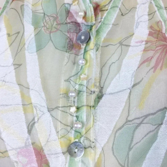 Beaded Sheer Top Faux Pearls L Petite Green Fairycore Boho Romantic Art To Wear - Picture 5 of 8